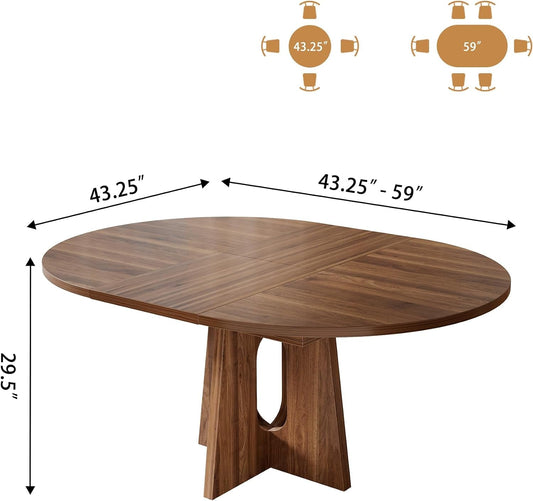 Extendable Farmhouse Dining Table Dark Walnut Finish