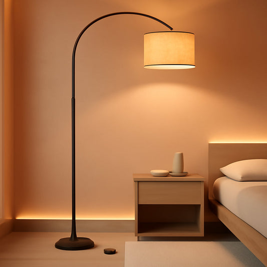 Matte Black Arc Floor Lamp With Adjustable Shade Living Room-0