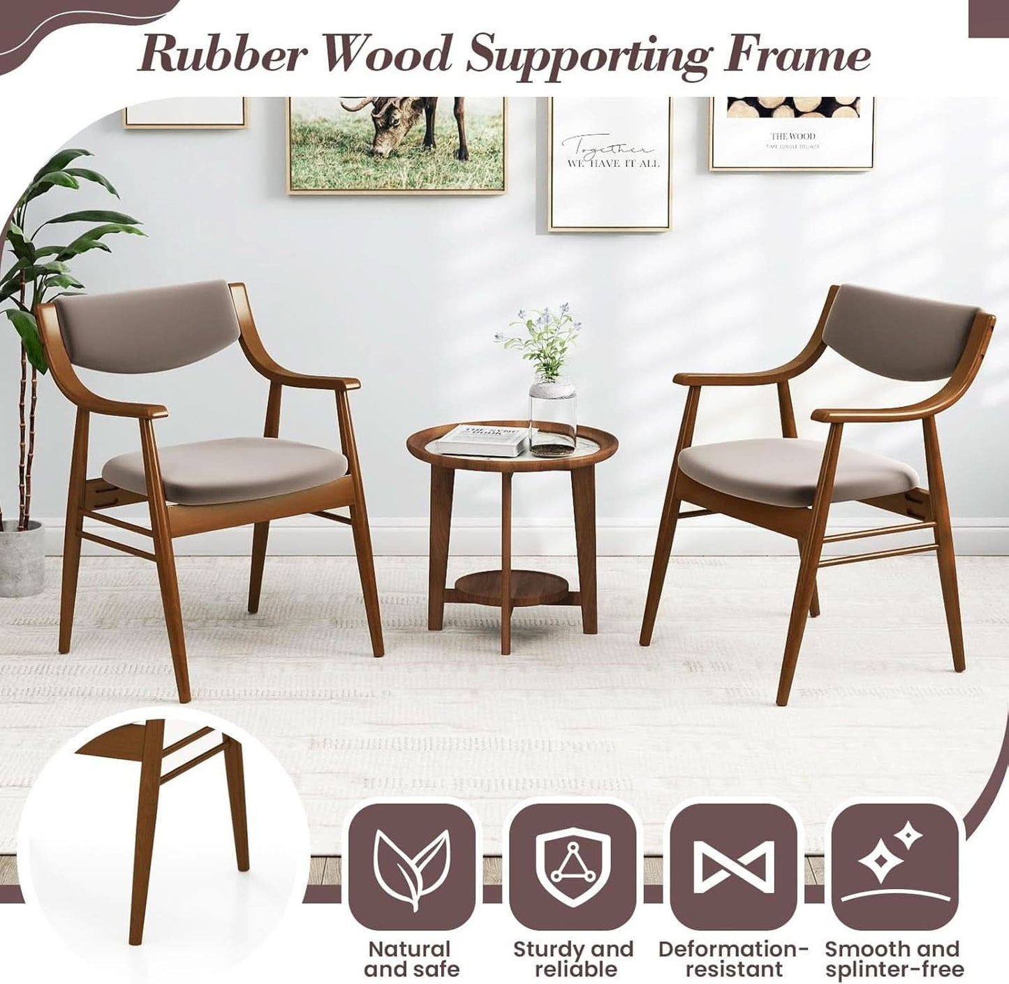 Wooden Velvet Upholstered Dining Chairs Rubberwood
