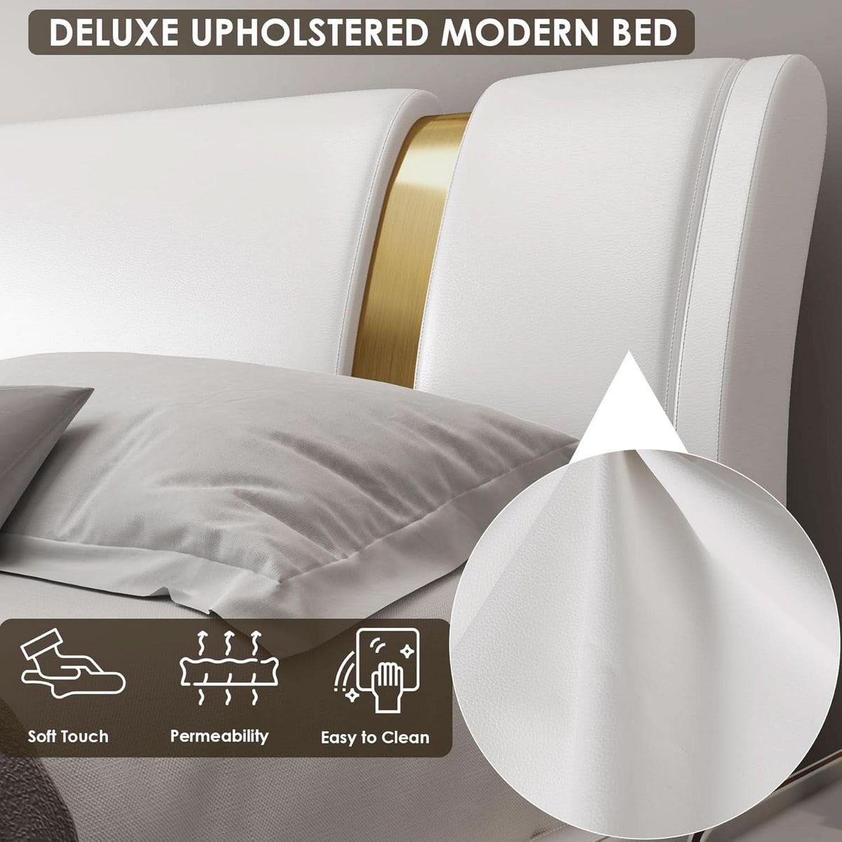 Queen White Faux Leather Platformbed Bed Headboard