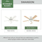 44 Inch Indoor Ceiling Fan With LED Lights Quiet Motor