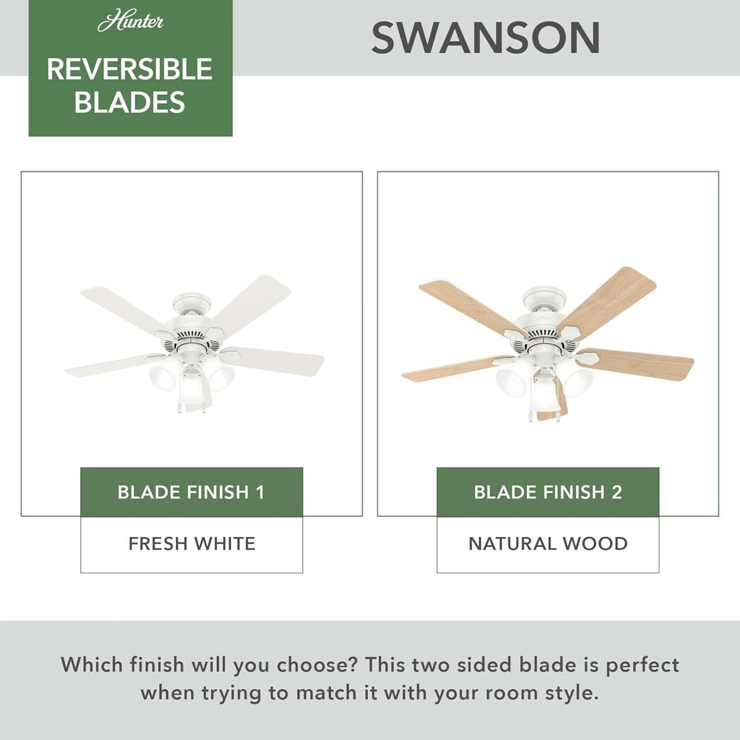 44 Inch Indoor Ceiling Fan With LED Lights Quiet Motor