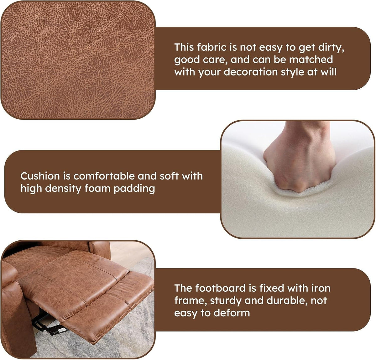 Brown Faux Leather Manual Reclining Overstuffed Sofa