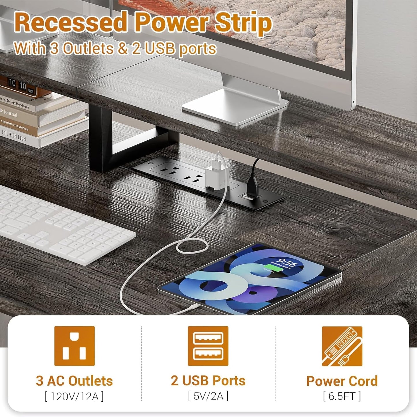 Grey Oak 59 Inch Computer Desk For Modern Home Office