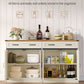 White Brown Farmhouse Buffet Cabinet Adjustable Shelves-4