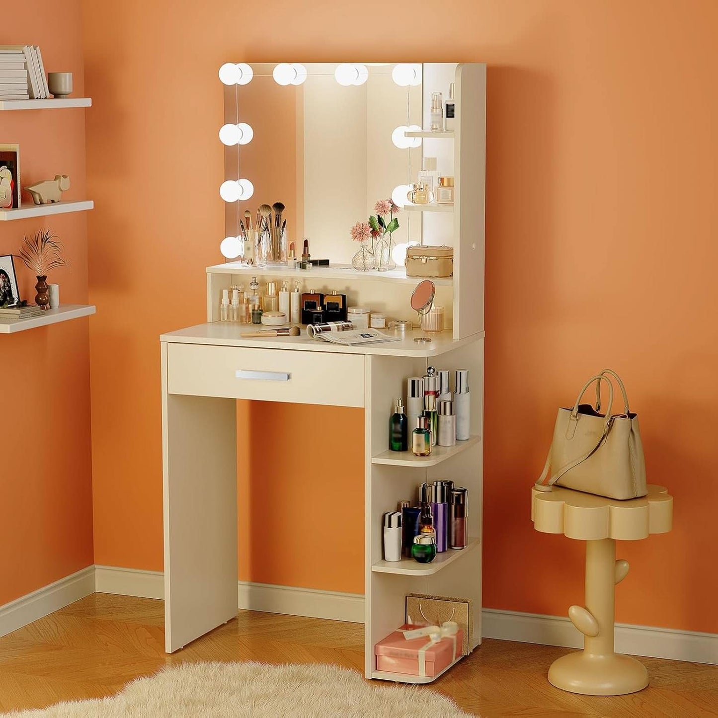 White Makeup Vanity Dresser With Illuminated Mirror