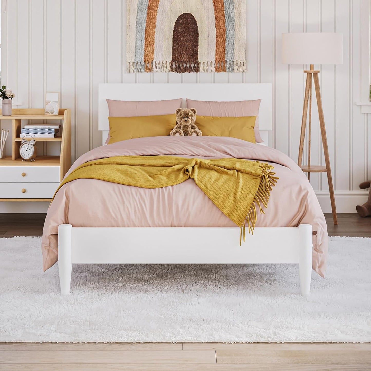 Twin Solid Wood Platform Bed White Sleek Contemporary