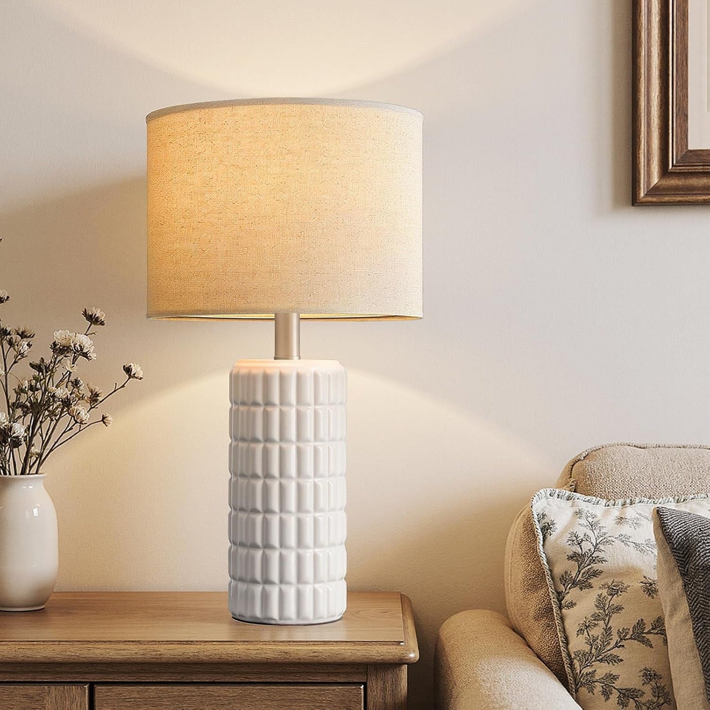 23 Inch Beige Ceramic Porcelain Table Lamps Set Of Two