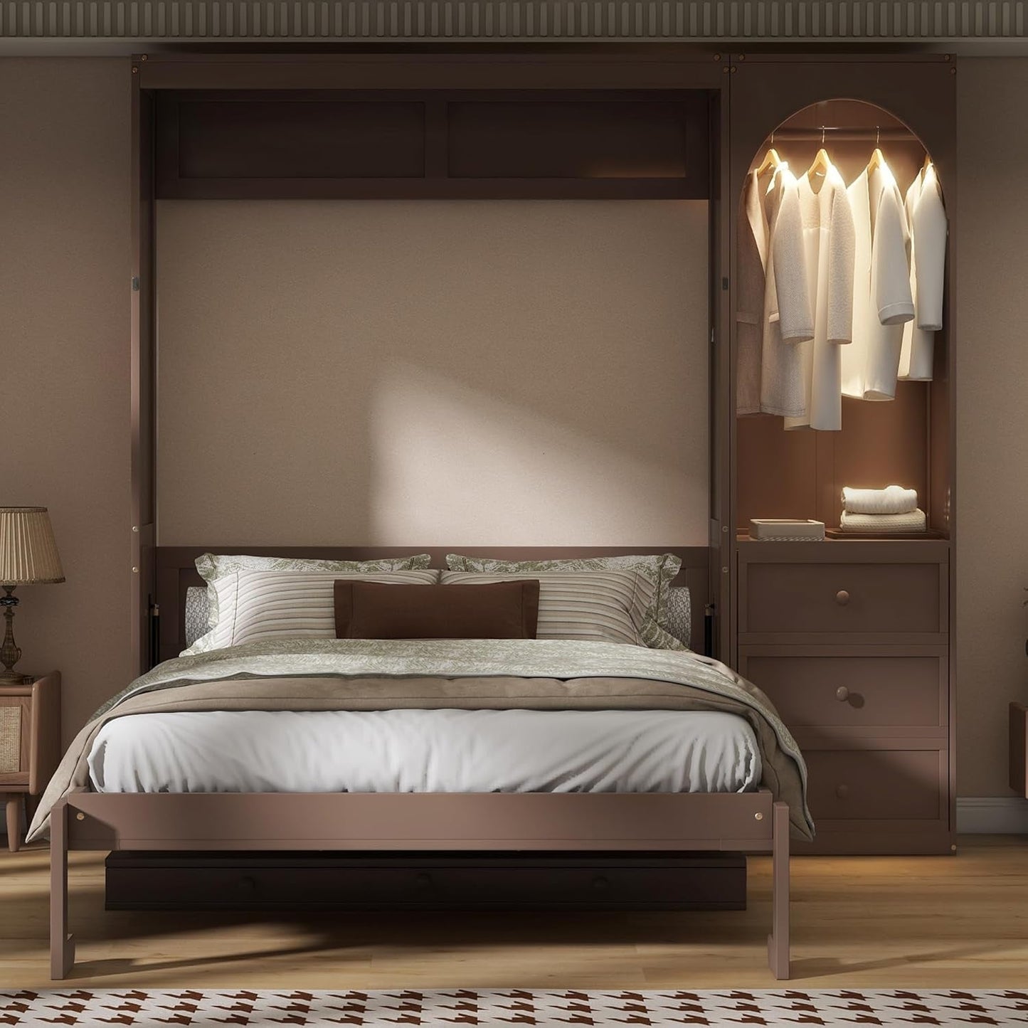 Queen Murphy Bed With Customizable Storage Drawers-3