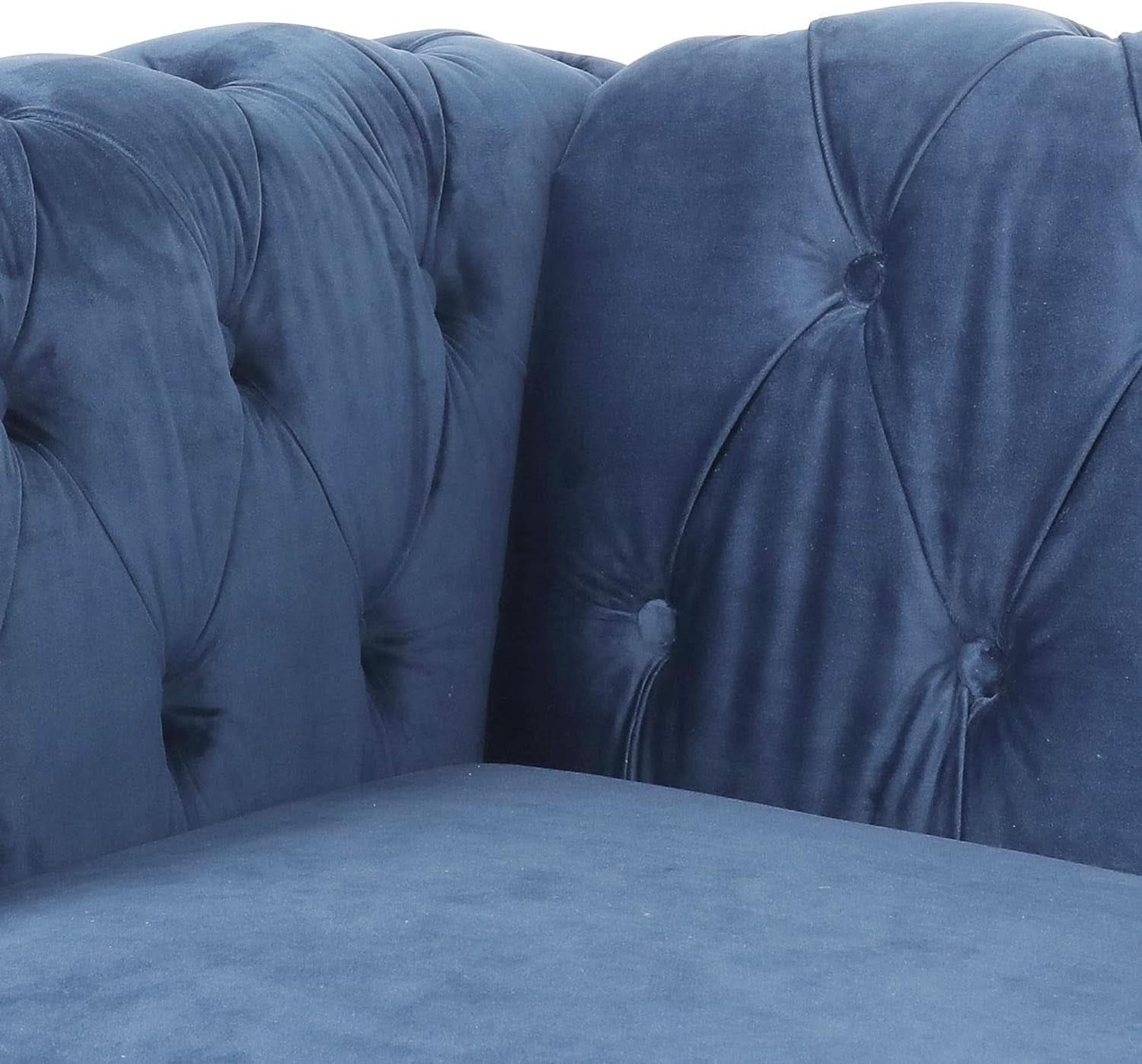 Three Piece Blue Velvet Chesterfield Sofa Set With Club Chair And Loveseat For Living Room-4