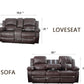 Bonded Leather Living Room Sofa Set With Reclining Sofa And Loveseat Brown