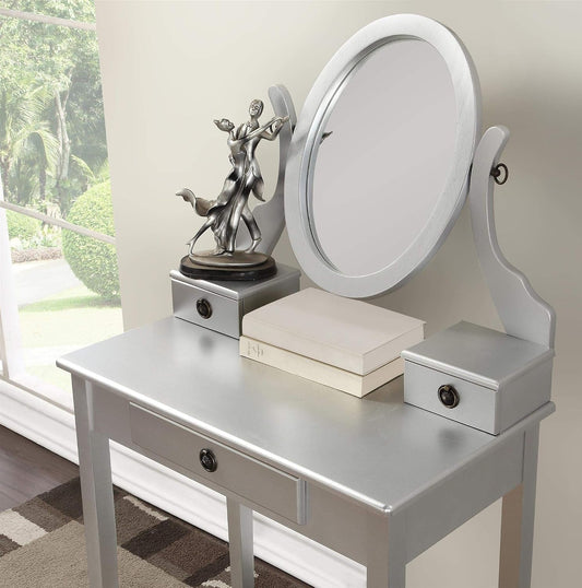 Silver Contemporary Vanity Table With Swivel Mirror
