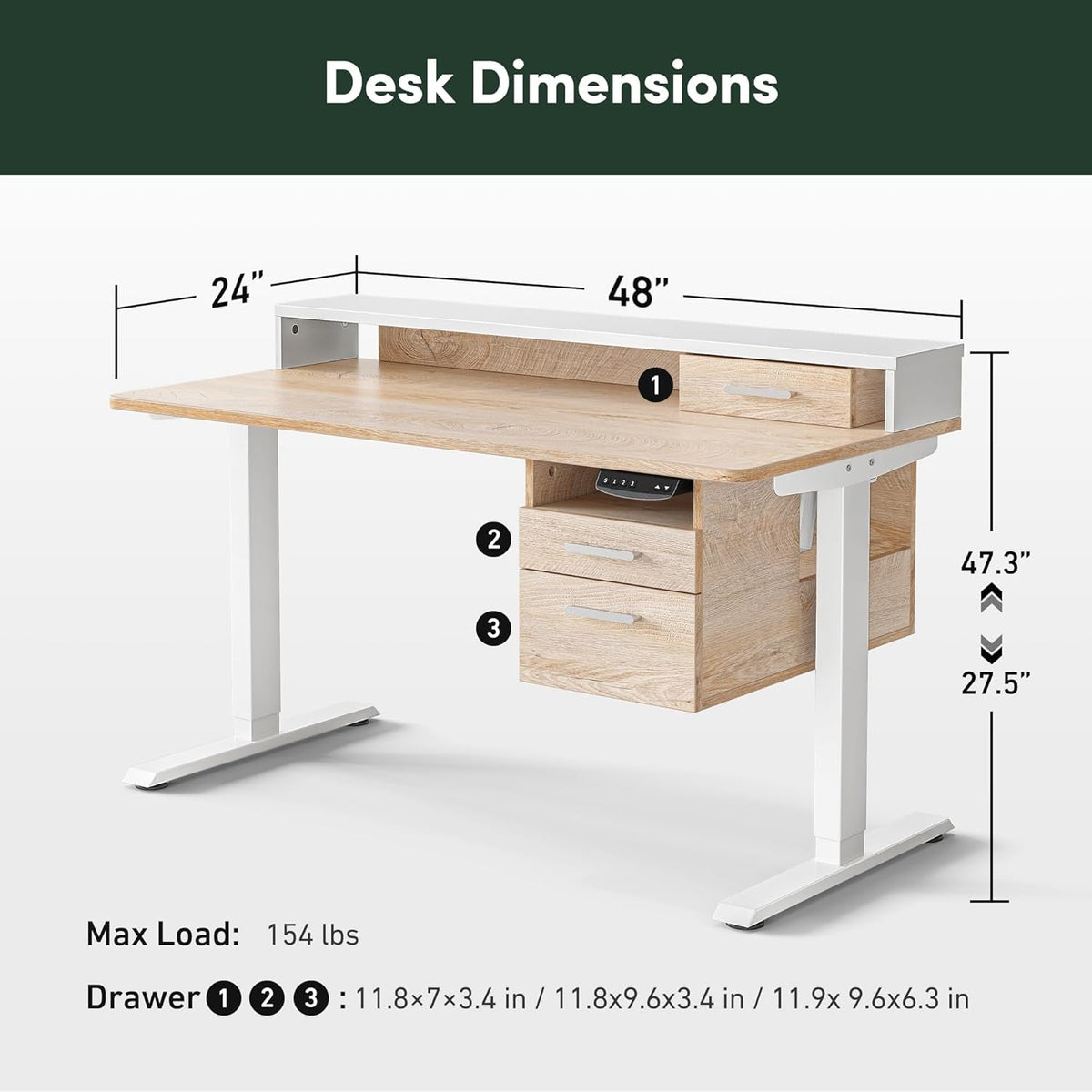 Maple Electric Ergonomic Standing Desk 48x24 Inches