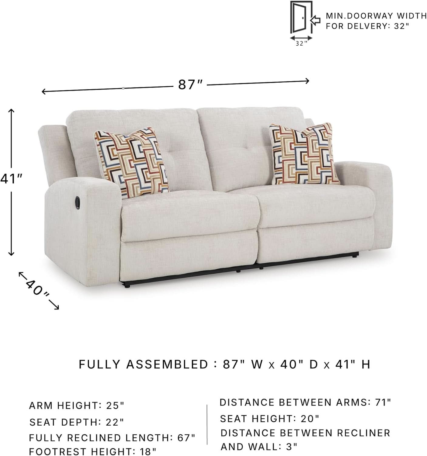 Beige Manual Reclining Sofa Featuring Plush Tufting