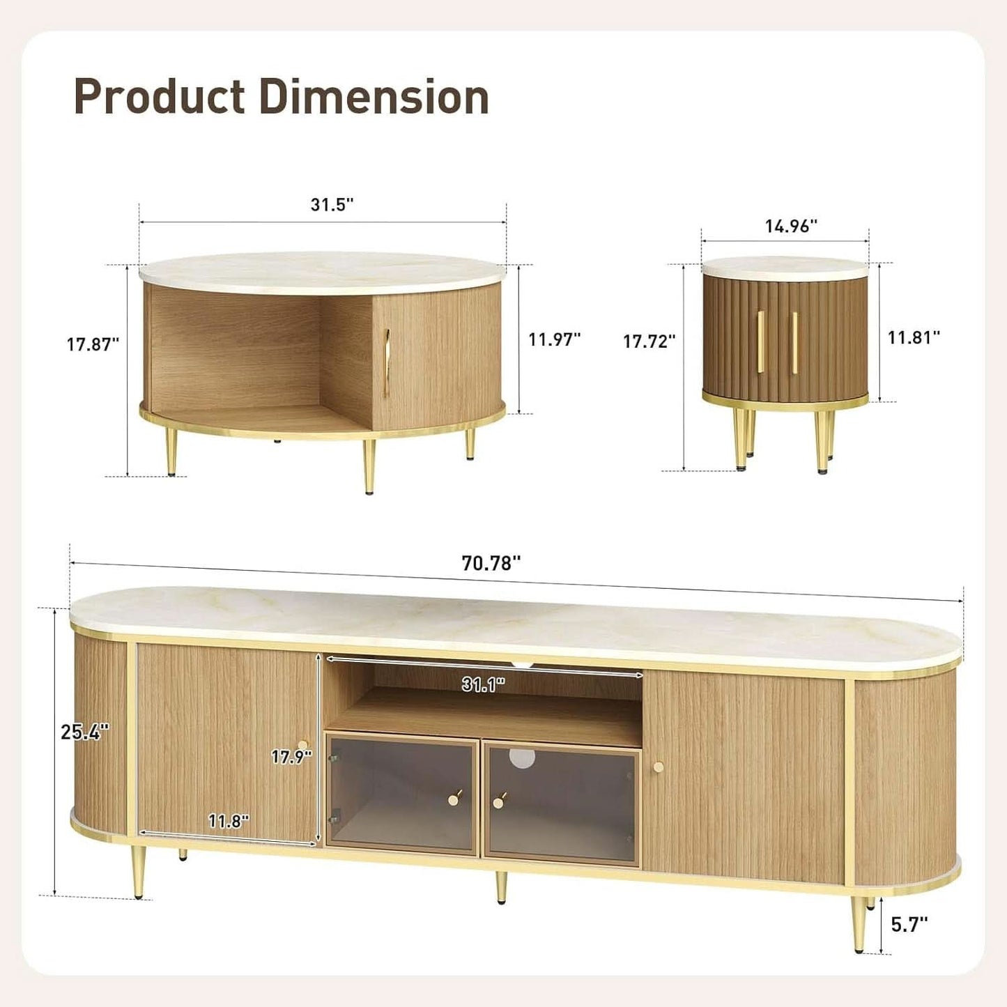 Fluted SeventyInch TV Console Set Premium Wood Coated Edition