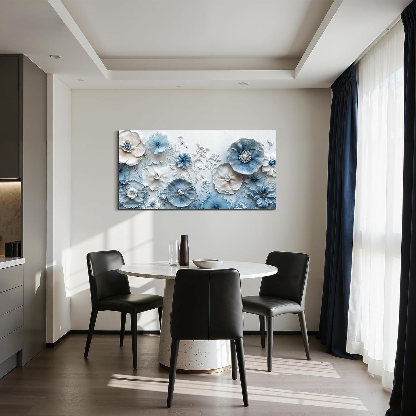 Cerulean Floral Contemporary Wall Art 20x40 Inches
