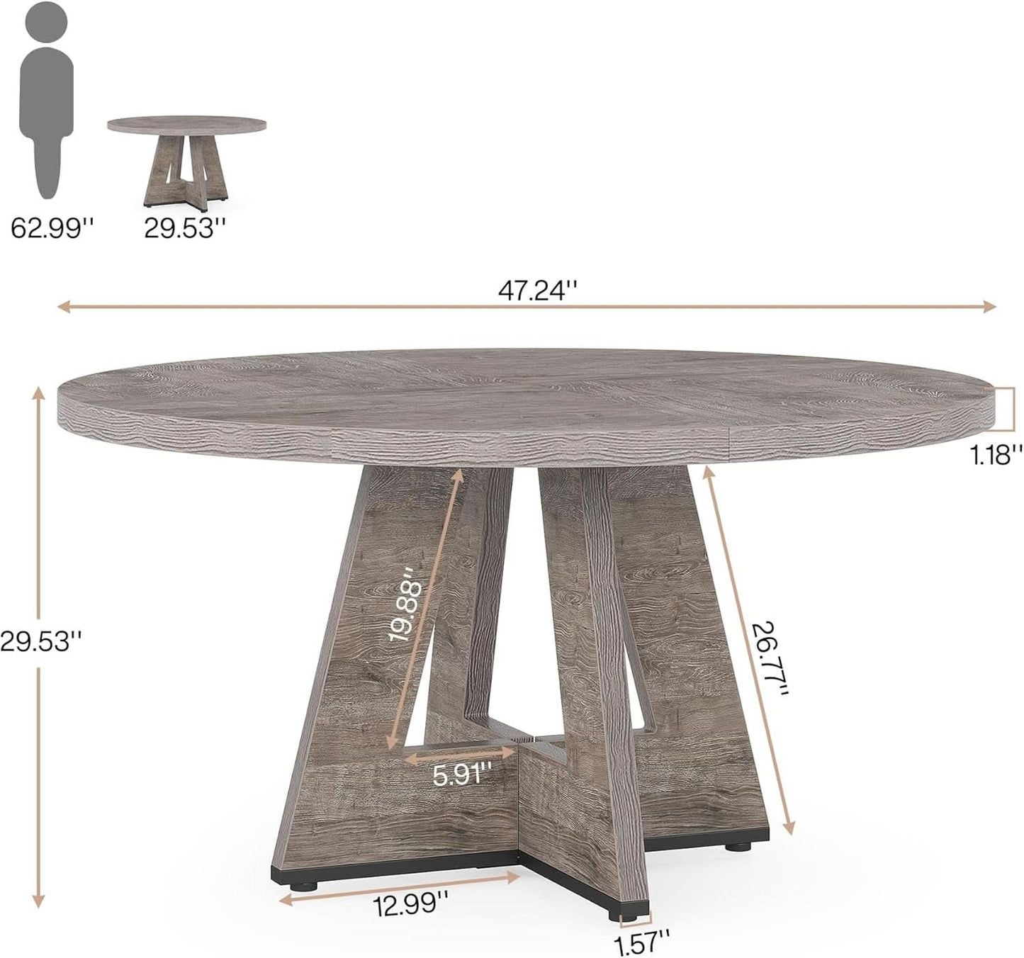 47 Inch Round Farmhouse Dining Table Grey For Four