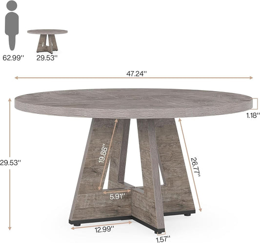 47 Inch Round Farmhouse Dining Table Grey For Four