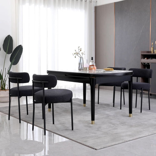Black Boucle Upholstered Dining Chairs CurvedBack Set