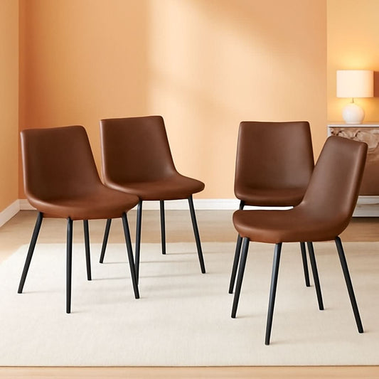 Brown Polyurethane Leather Dining Chairs Quadruple Set