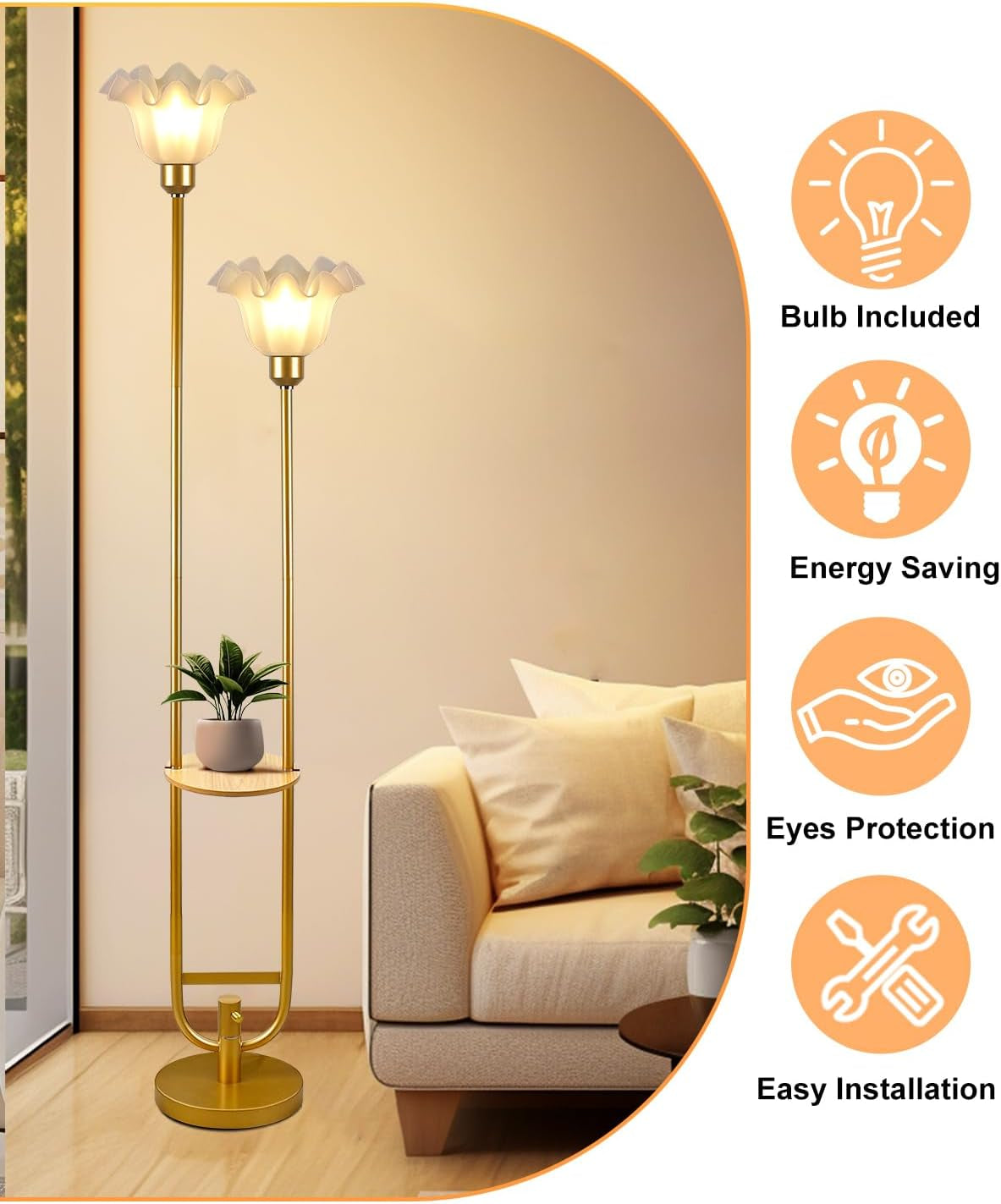 Dimmable Contemporary Gold Flower Floor Lamp 63Inch