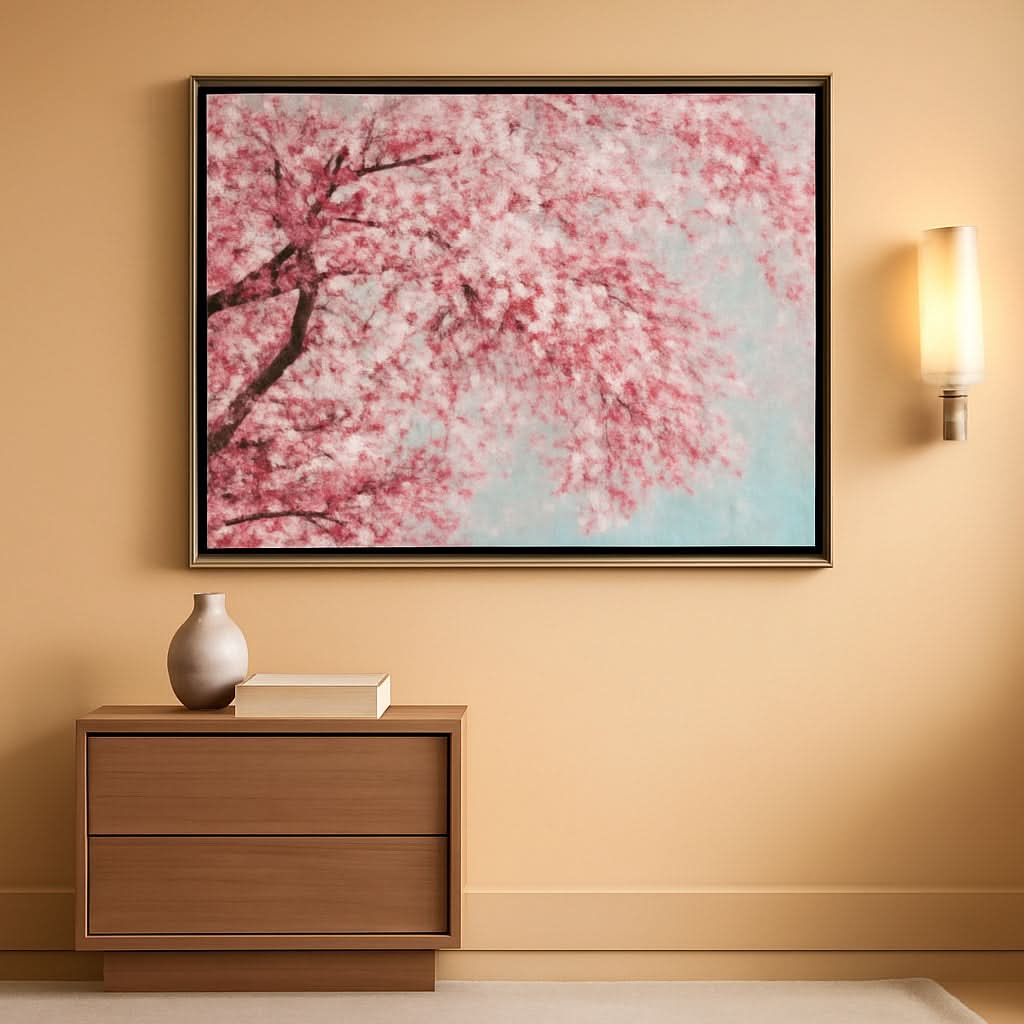 Hand Painted Plum Blossom Canvas Wall Art With Floating Frame