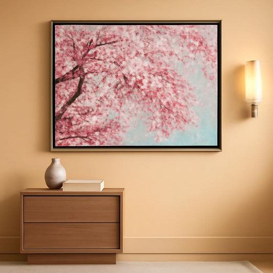 Hand Painted Plum Blossom Canvas Wall Art With Floating Frame