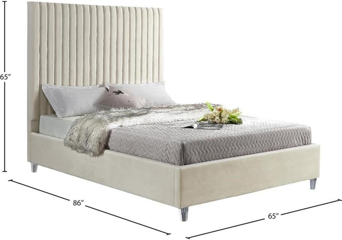 Queen Velvet Upholstered Bed Cream Acrylic Legs Tufting