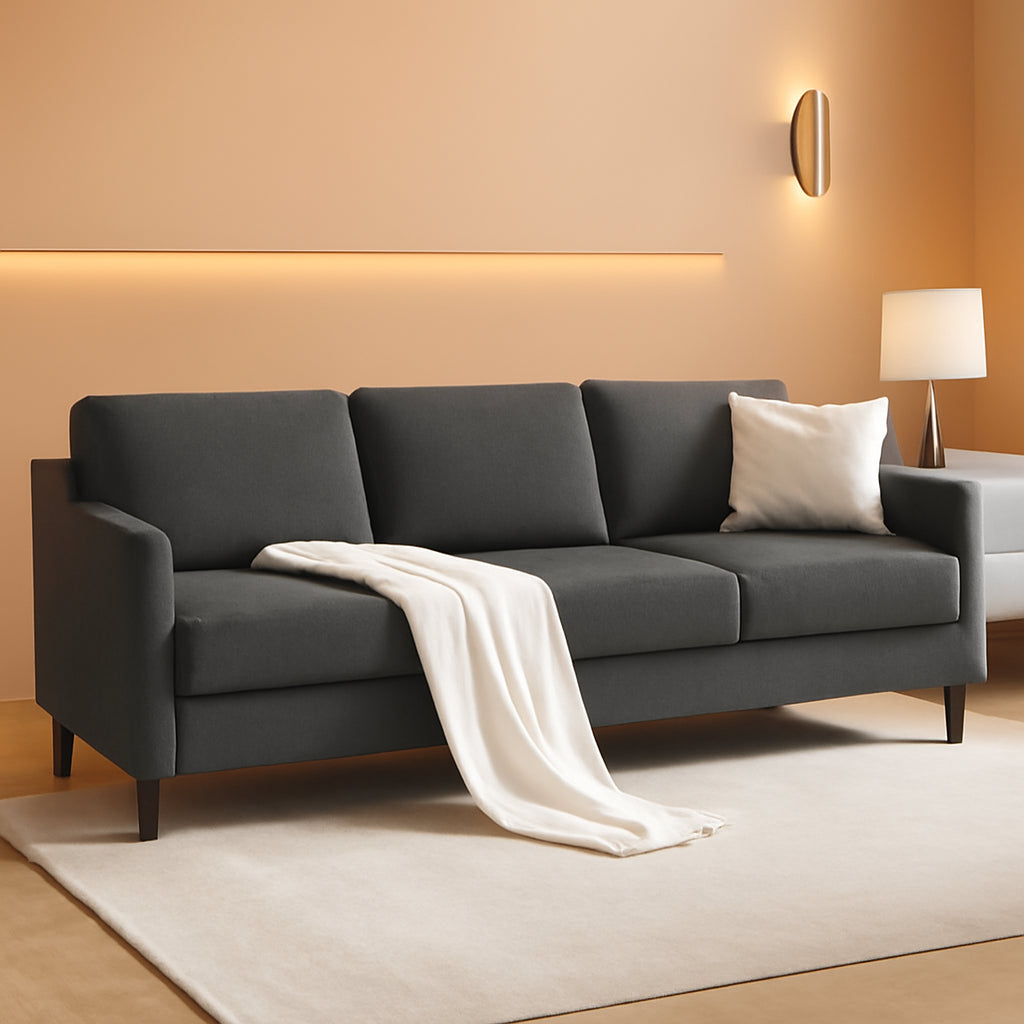 89 Inch Three Seater Upholstered Sofa Dark Grey Living Room-0
