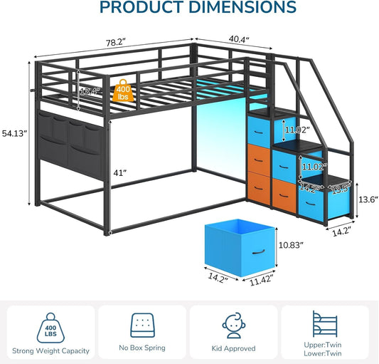 Twin Bunk Bed With Integrated Full Length Storage Drawers Black