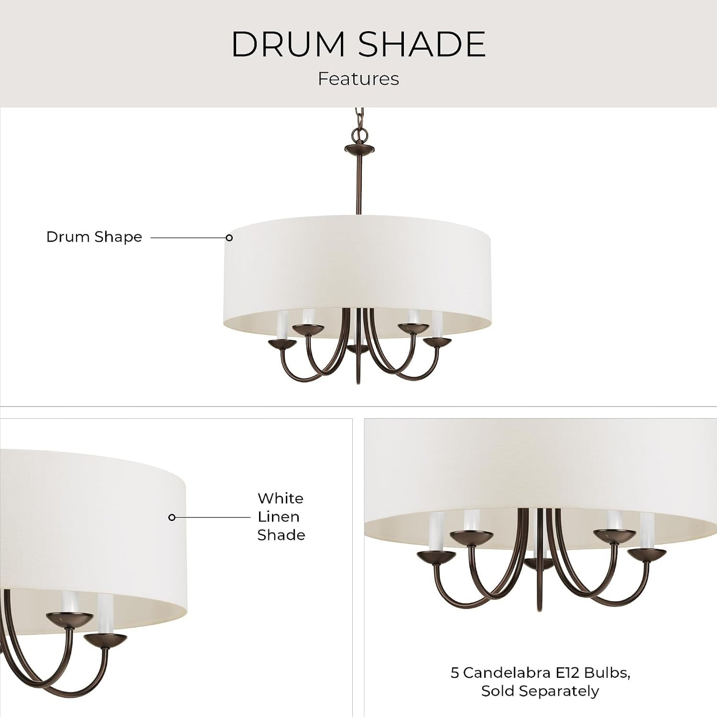 Five Light Chandelier Fixture White Textured Bronze-2