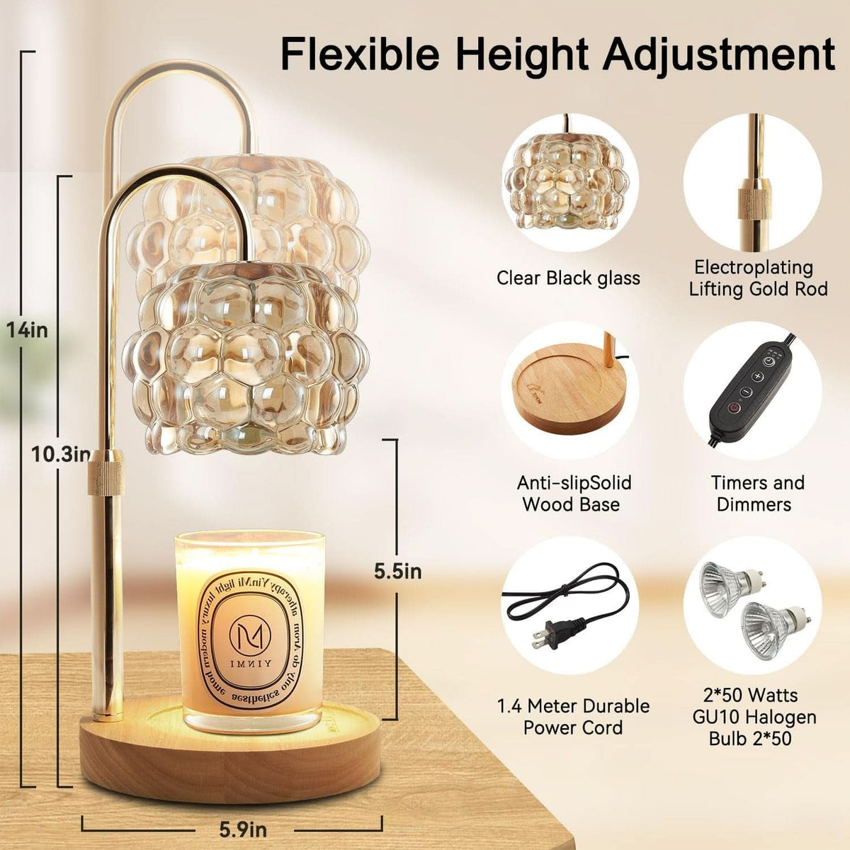 Candle Warmer Lamp With Adjustable Dimmer Illumination