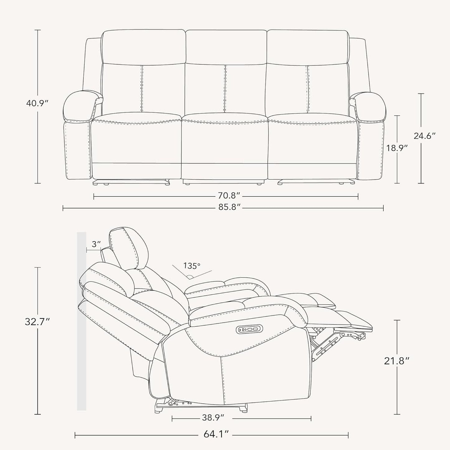 Genuine Leather Power Recliner Sofa Cream Upholstery