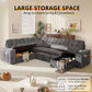 Modular Sleeper Sofa 108Inch Grey Chenille Upholstered