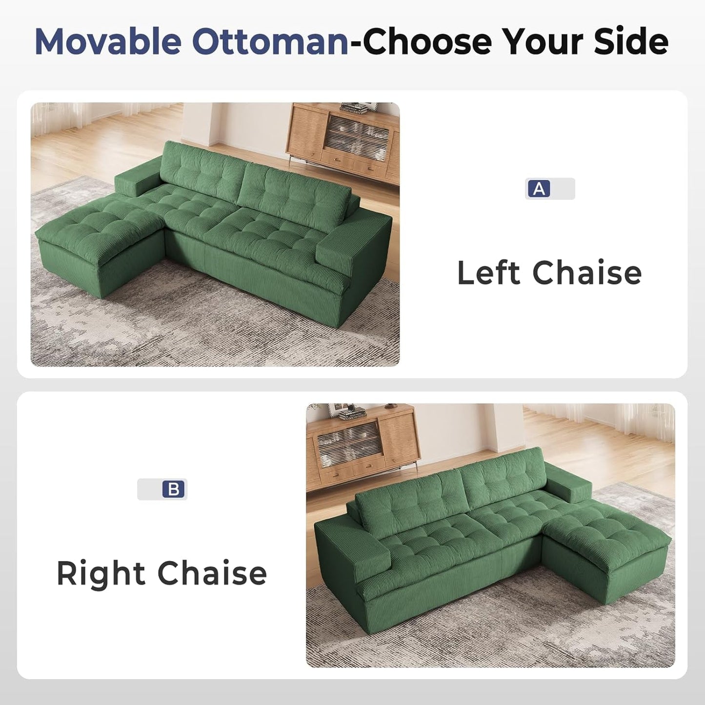 Emerald Green Modularized Sectional Sofa With Ottoman