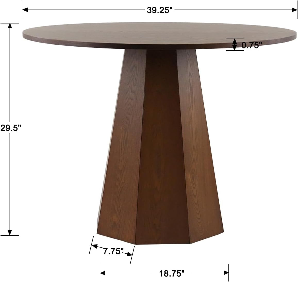 Round Walnut Solid Wood Dining Table 39 Inch Pedestal Base Design Modern