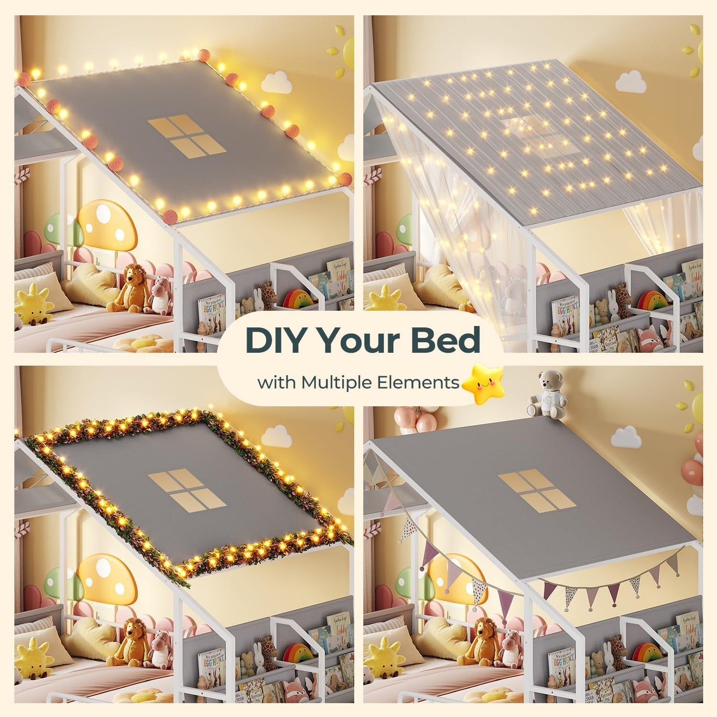 Montessori Floor Bed With White Guardrails Storage
