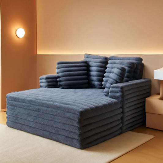 53 Inch Chaise Lounge Grey Sleeper Chair For Living Room