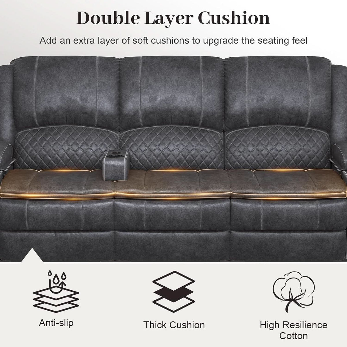 Grey 3 Seater Recliner Sofa Set With Removable Console For Living Room Comfort And Style