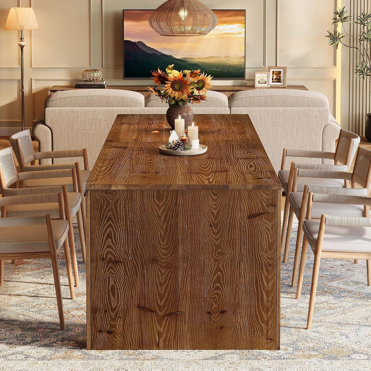 Solid Wood Farmhouse Rectangular Dining Table Walnut