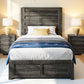 Twin Platform Bed 49in Fluted Headboard Natural Grey