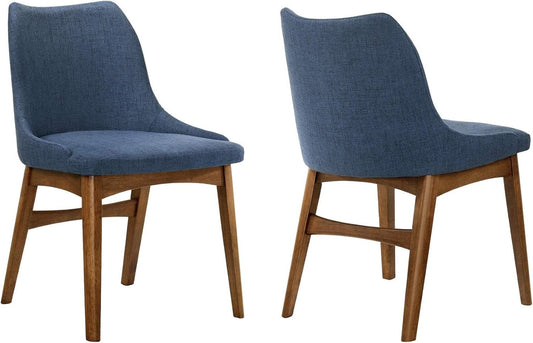Azalea Blue Fabric and Walnut Wood Dining Chairs Set of 2