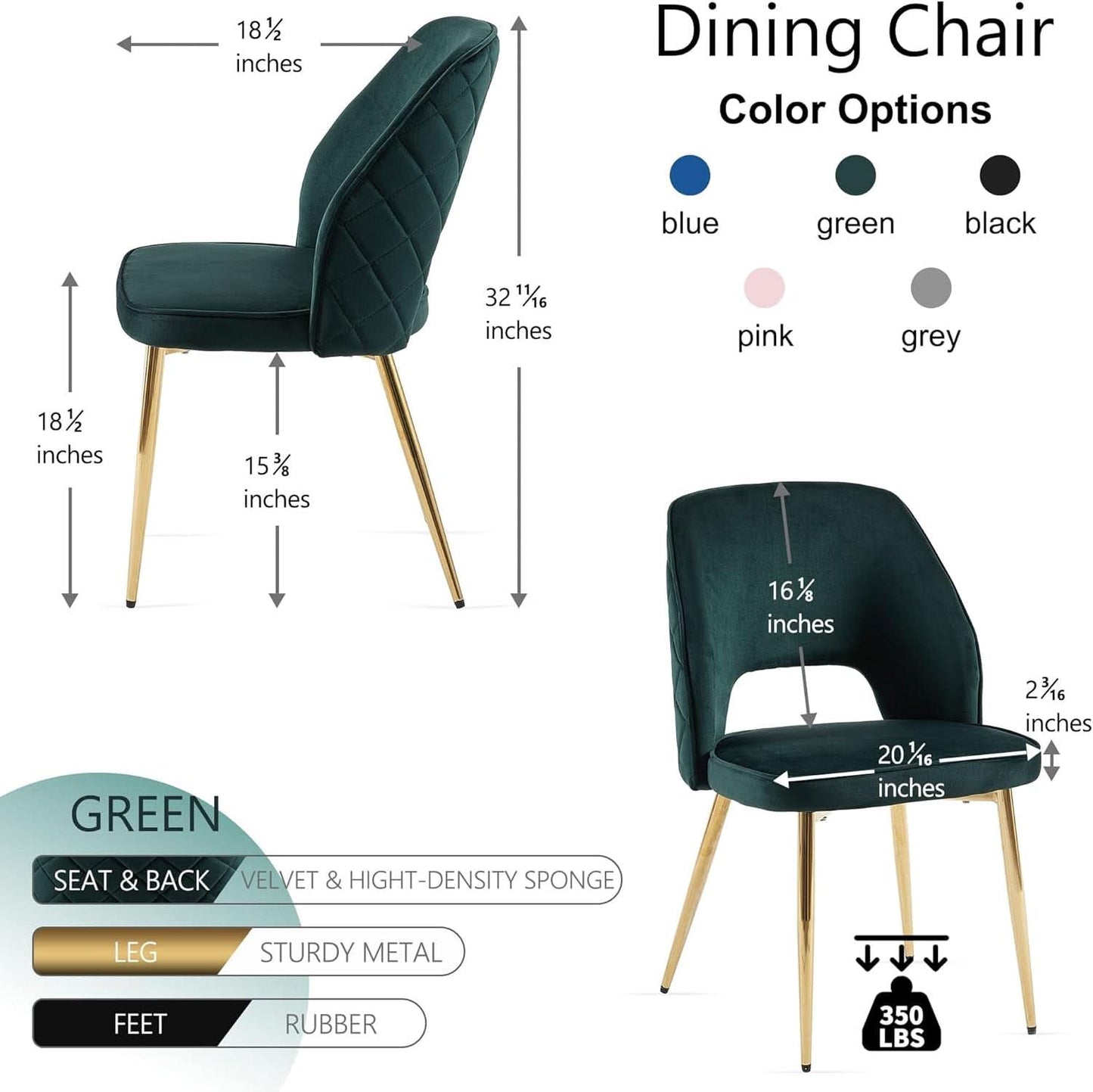 Forest Green Velvet Upholstered Dining Chairs Gold Legs