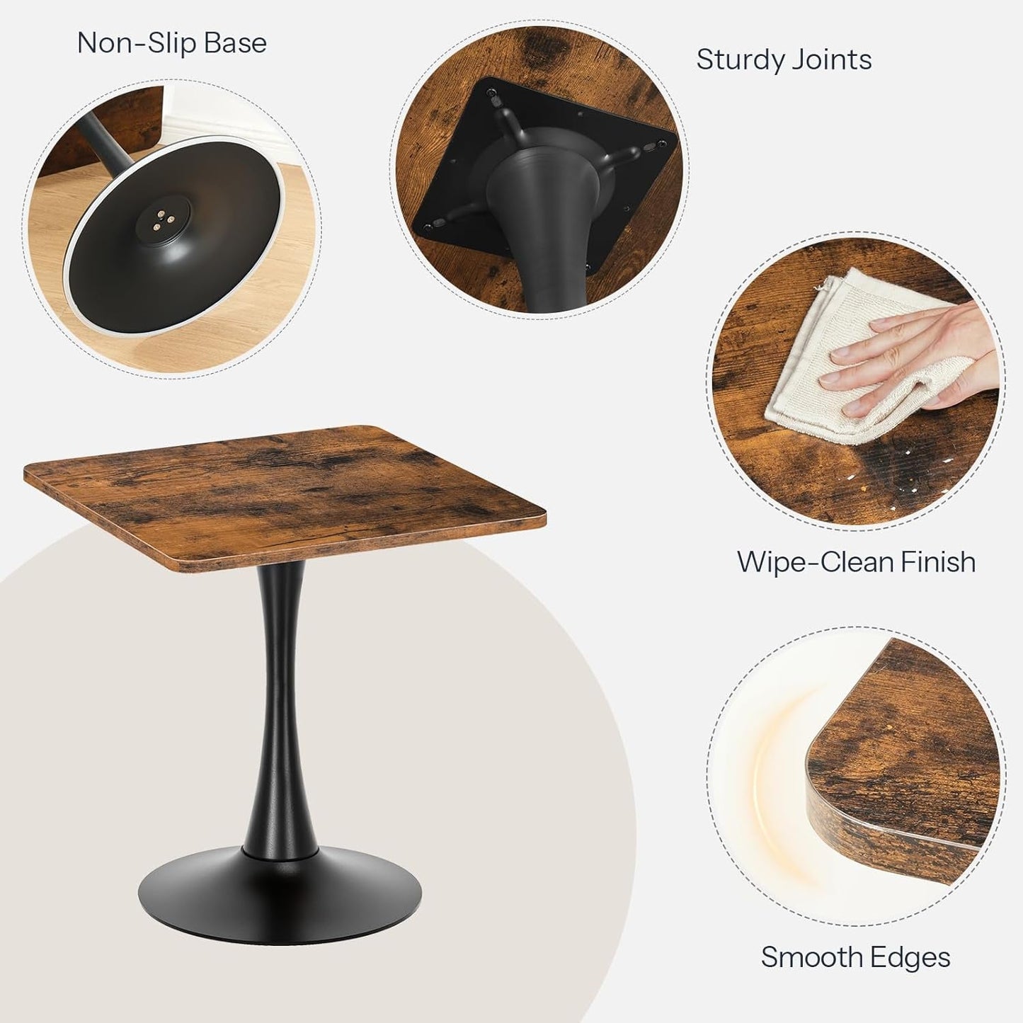 Rustic Brown Twenty Seven point Six Inches Tulip Dining Table