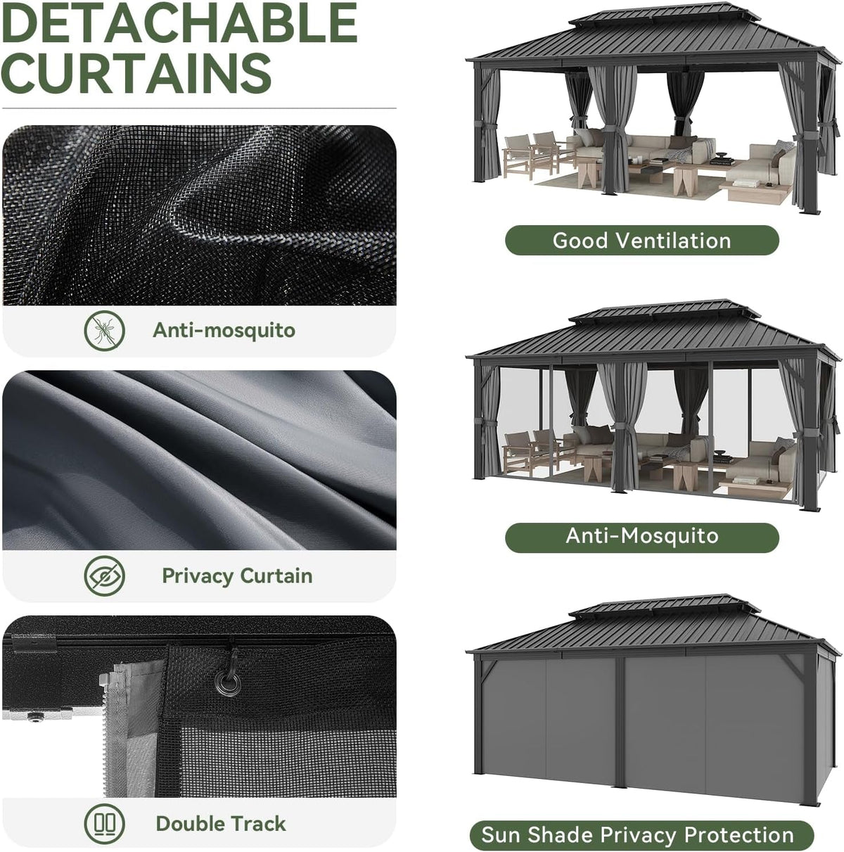 12x20 Hardtop Galvanized Steel Gazebo With Curtains