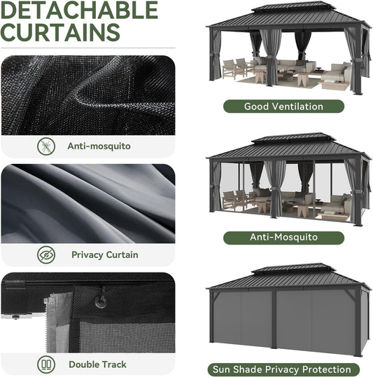 12x20 Hardtop Galvanized Steel Gazebo With Curtains