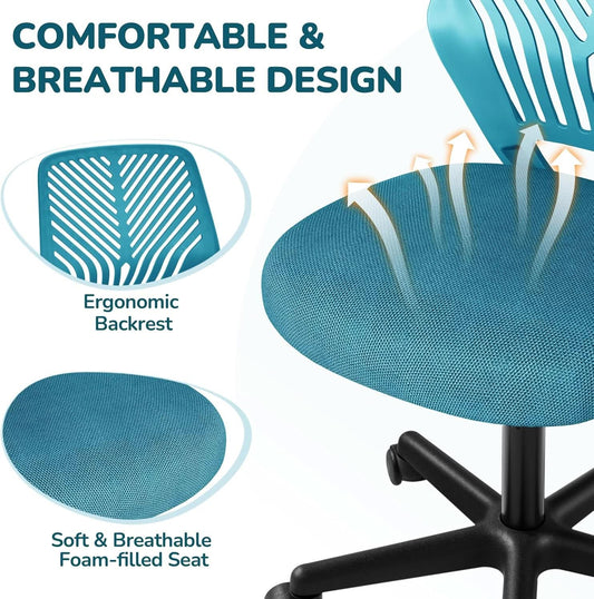 Turquoise Low Back Desk Chair With Lumbar Support And Adjustable Height