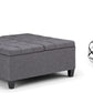 Slate Grey Linen Upholstered Lift Ottoman StorageCompartment