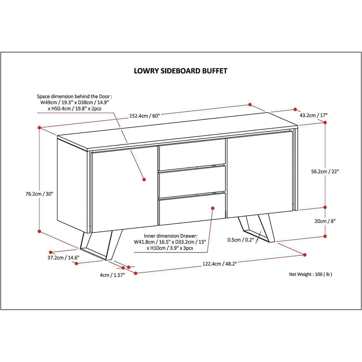 Solid Acacia 60 Inch Modern Sideboard Buffet With Wine Rack
