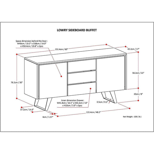 Solid Acacia 60 Inch Modern Sideboard Buffet With Wine Rack
